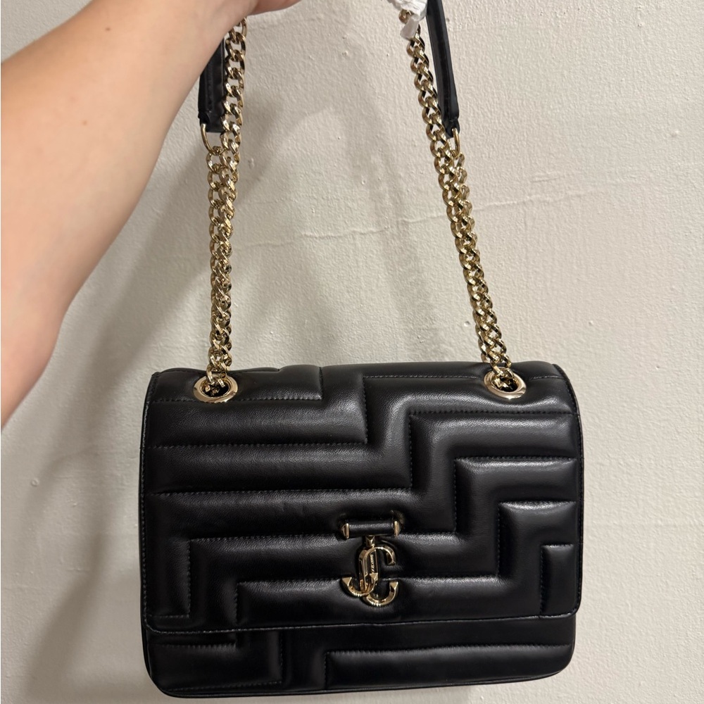 Jimmy Choo Black Quilted Leather Shoulder Bag with Gold Hardware